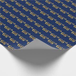Blue, Faux Gold 66th (Sixty-Sixth) Event Wrapping Paper