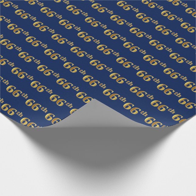 Blue, Faux Gold 66th (Sixty-Sixth) Event Wrapping Paper (Corner)
