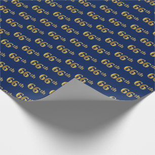 Blue, Faux Gold 66th (Sixty-Sixth) Event Wrapping Paper