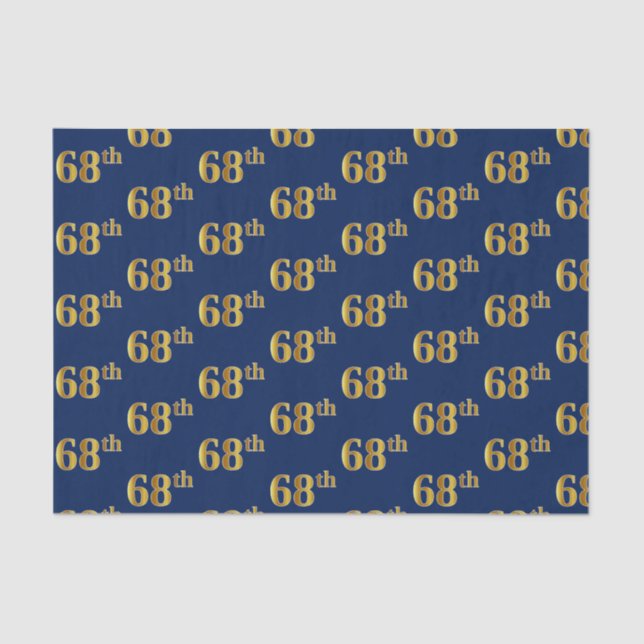 Blue, Faux Gold 68th (Sixty-Eighth) Event Tissue Paper (Front)