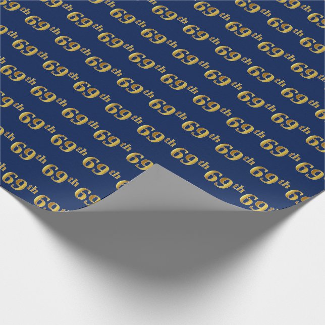 Blue, Faux Gold 69th (Sixty-Ninth) Event Wrapping Paper (Corner)