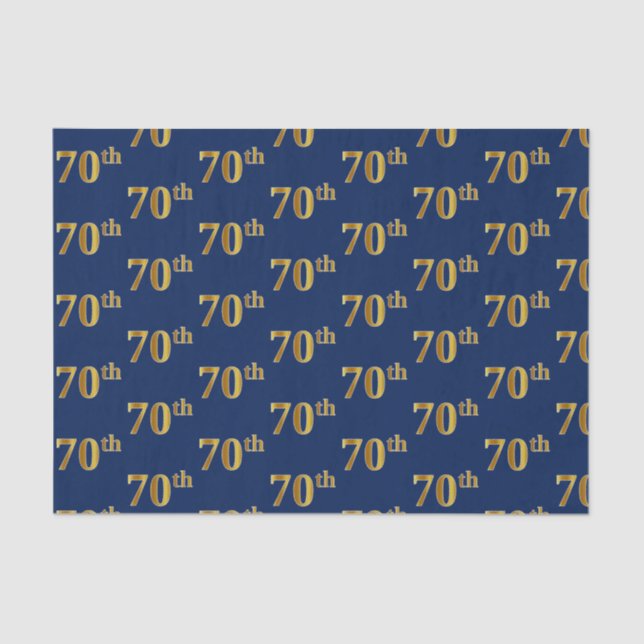 Blue, Faux Gold 70th (Seventieth) Event Tissue Paper (Front)