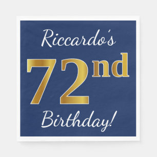 Blue, Faux Gold 72nd Birthday + Custom Name Napkin