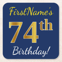 Blue, Faux Gold 74th Birthday + Custom Name