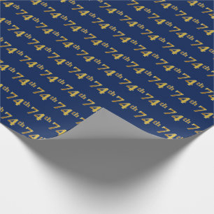 Blue, Faux Gold 74th (Seventy-Fourth) Event Wrapping Paper