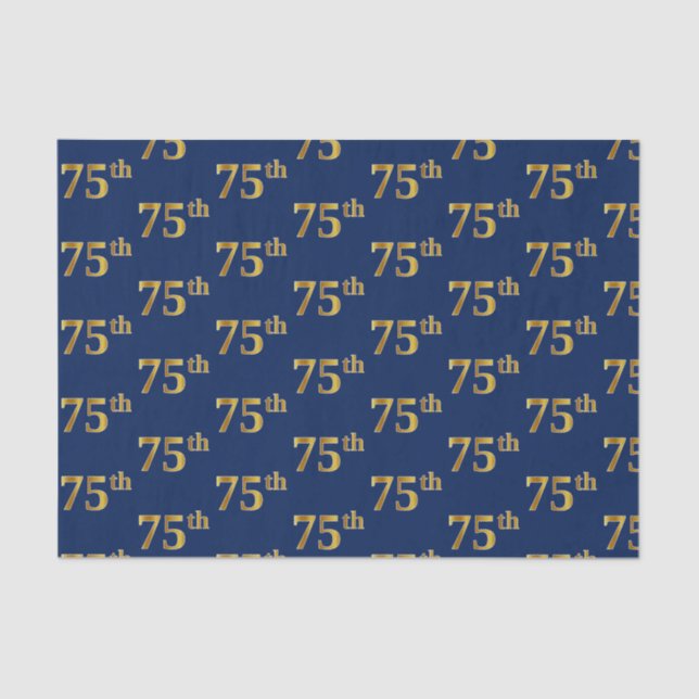 Blue, Faux Gold 75th (Seventy-Fifth) Event Tissue Paper (Front)