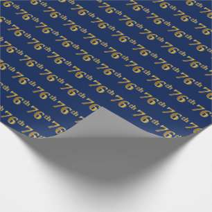 Blue, Faux Gold 76th (Seventy-Sixth) Event Wrapping Paper