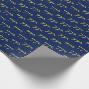Blue, Faux Gold 77th (Seventy-Seventh) Event Wrapping Paper