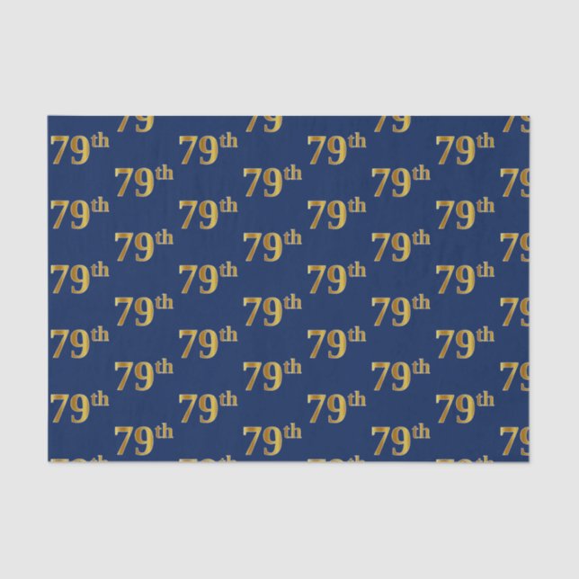 Blue, Faux Gold 79th (Seventy-Ninth) Event Tissue Paper (Front)