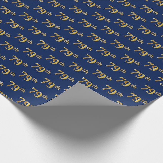 Blue, Faux Gold 79th (Seventy-Ninth) Event Wrapping Paper (Corner)