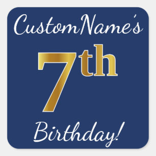 Blue, Faux Gold 7th Birthday + Custom Name Sticker