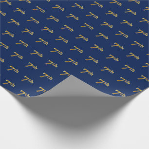 Blue, Faux Gold 7th (Seventh) Event Wrapping Paper