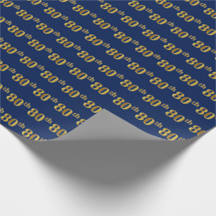 Blue, Faux Gold 80th (Eightieth) Event Wrapping Paper