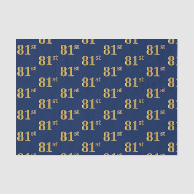 Blue, Faux Gold 81st (Eighty-First) Event Tissue Paper (Front)