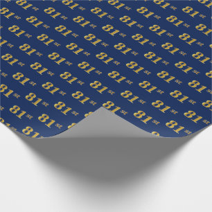 Blue, Faux Gold 81st (Eighty-First) Event Wrapping Paper