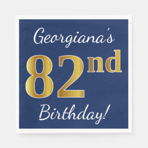 Blue, Faux Gold 82nd Birthday + Custom Name Napkin