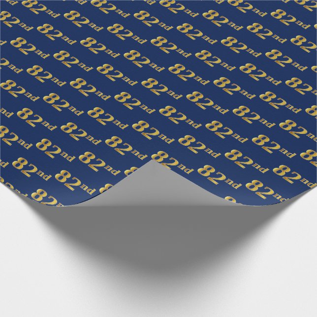 Blue, Faux Gold 82nd (Eighty-Second) Event Wrapping Paper (Corner)