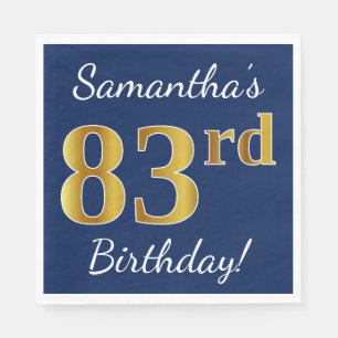 Blue, Faux Gold 83rd Birthday + Custom Name Napkin