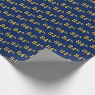 Blue, Faux Gold 84th (Eighty-Fourth) Event Wrapping Paper