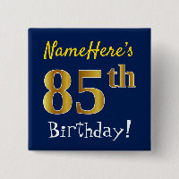 Blue, Faux Gold 85th Birthday, With Custom Name