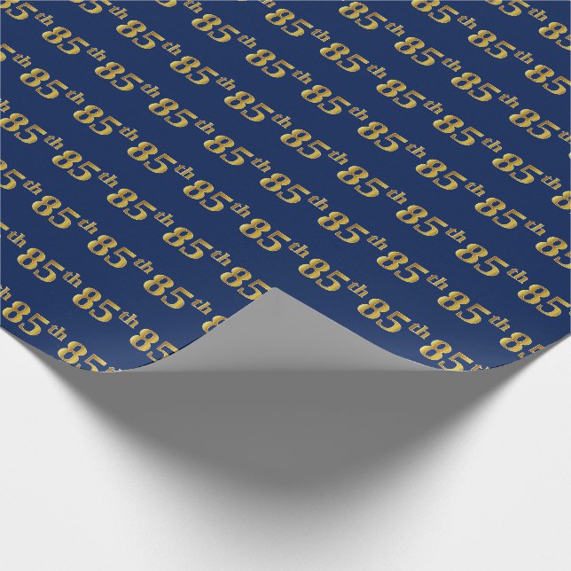 Blue, Faux Gold 85th (Eighty-Fifth) Event Wrapping Paper (Corner)