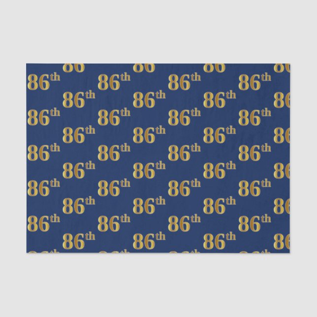 Blue, Faux Gold 86th (Eighty-Sixth) Event Tissue Paper (Front)