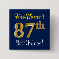 Blue, Faux Gold 87th Birthday, With Custom Name