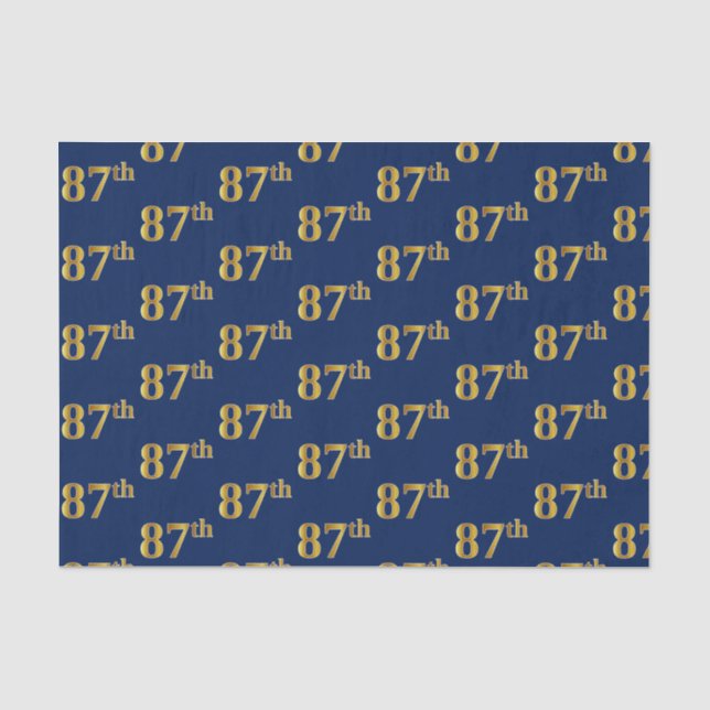 Blue, Faux Gold 87th (Eighty-Seventh) Event Tissue Paper (Front)