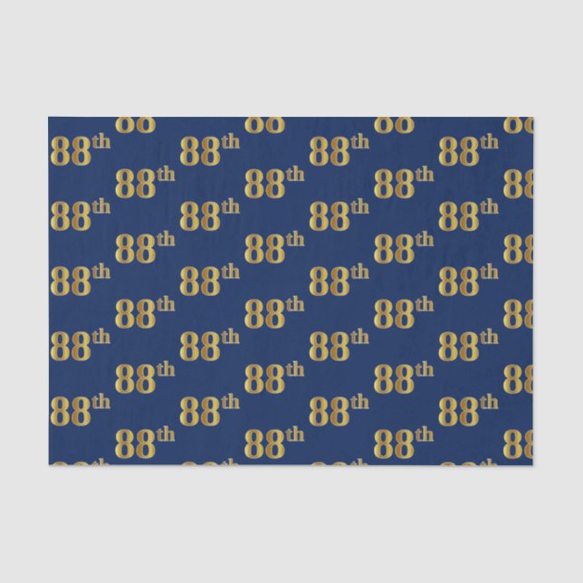 Blue, Faux Gold 88th (Eighty-Eighth) Event Tissue Paper (Front)