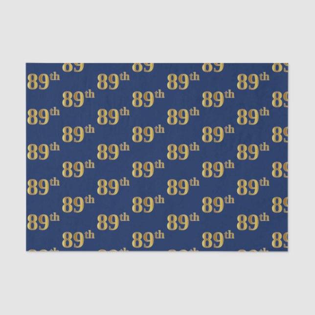 Blue, Faux Gold 89th (Eighty-Ninth) Event Tissue Paper (Front)