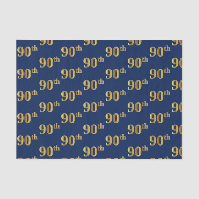 Blue, Faux Gold 90th (Ninetieth) Event Tissue Paper (Front)