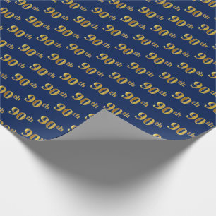 Blue, Faux Gold 90th (Ninetieth) Event Wrapping Paper