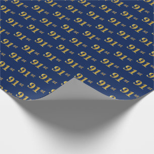 Blue, Faux Gold 91st (Ninety-First) Event Wrapping Paper