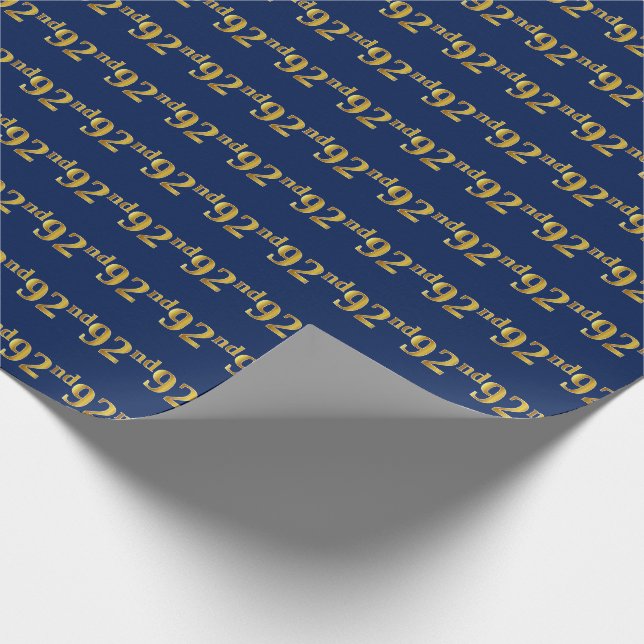 Blue, Faux Gold 92nd (Ninety-Second) Event Wrapping Paper (Corner)