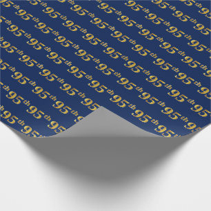 Blue, Faux Gold 95th (Ninety-Fifth) Event Wrapping Paper