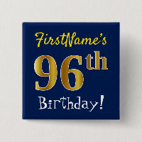Blue, Faux Gold 96th Birthday, With Custom Name