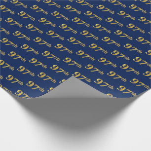 Blue, Faux Gold 97th (Ninety-Seventh) Event Wrapping Paper