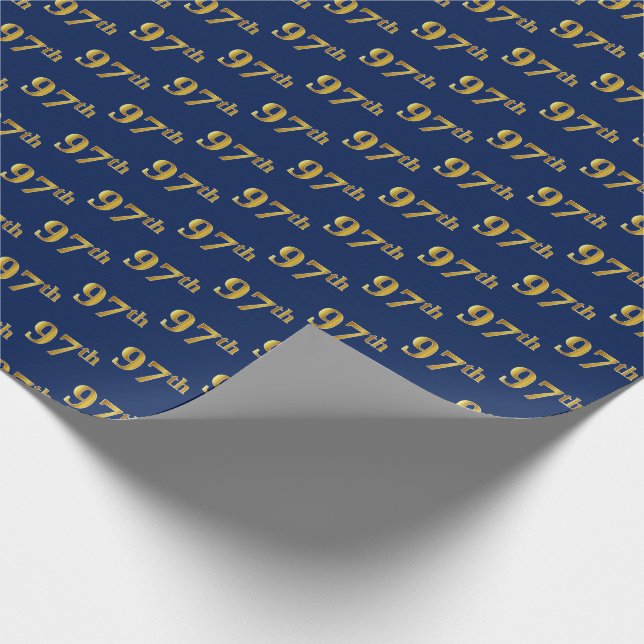 Blue, Faux Gold 97th (Ninety-Seventh) Event Wrapping Paper (Corner)