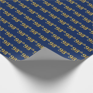 Blue, Faux Gold 98th (Ninety-Eighth) Event Wrapping Paper