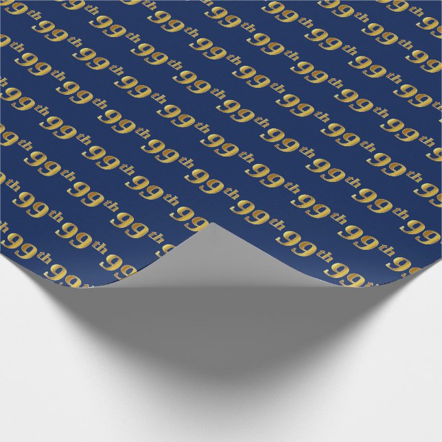 Blue, Faux Gold 99th (Ninety-Ninth) Event Wrapping Paper (Corner)