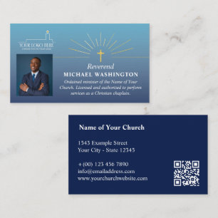 Blue Faux Gold Cross Church Logo Clergy ID Business Card