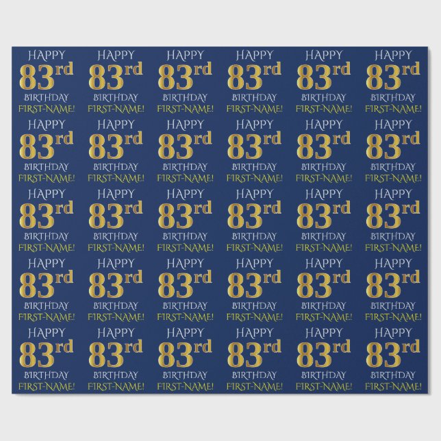 Blue, Faux Gold "HAPPY 83rd BIRTHDAY" Wrapping Paper (Flat)
