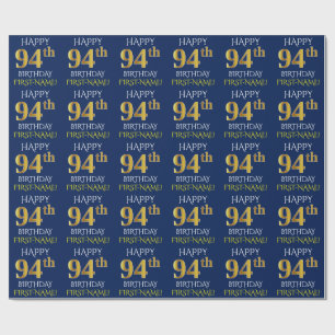 Blue, Faux Gold "HAPPY 94th BIRTHDAY" Wrapping Paper