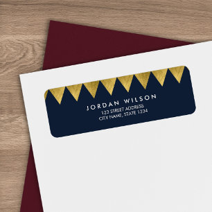 Blue Faux Gold Triangle Pattern Modern Address