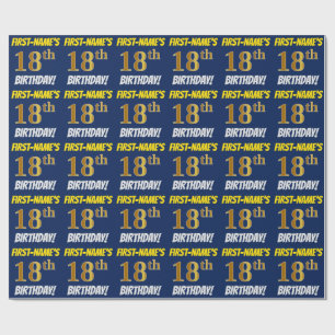 Blue, Faux/Imitation Gold, "18th BIRTHDAY" Wrapping Paper