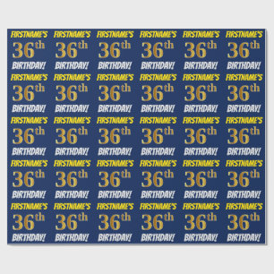 Blue, Faux/Imitation Gold, "36th BIRTHDAY" Wrapping Paper