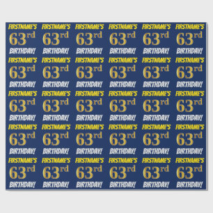 Blue, Faux/Imitation Gold, "63rd BIRTHDAY" Wrapping Paper