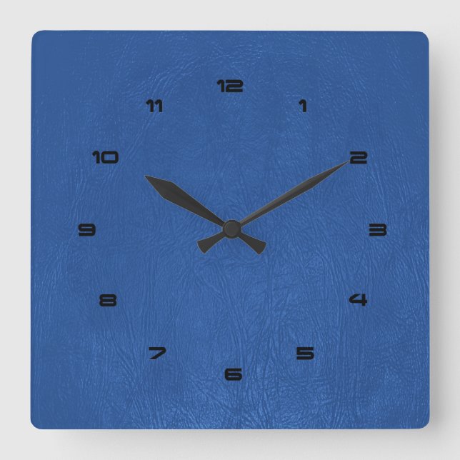 Blue Faux Leather Texture Square Wall Clock (Front)