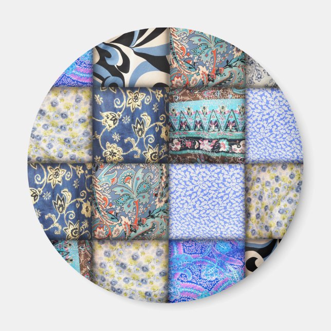 Blue Faux Patchwork Quilting Pattern Magnet (Front)