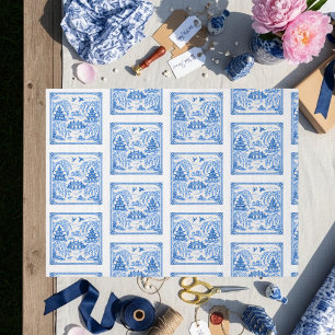Blue faux porcelain Chinoiserie Willow Tile Tissue Paper